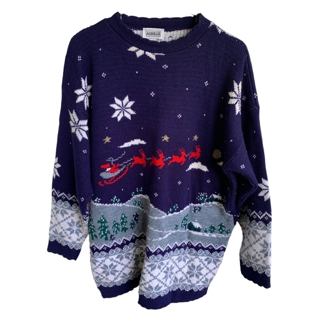Vintage Christmas Holiday Santa Crewneck Adult Large 90s Sweater Mens Women’s
